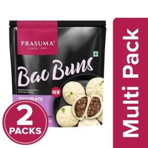 Prasuma Bao Buns - Choco Burst, Delicious Filling, Soft, Fluffy, Frozen, 2x100 g (4 pcs) Multipack