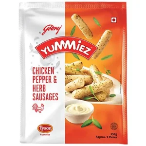 Godrej Yummiez Yummiez Pepper & Herb Chicken Sausages, 250 g Pouch