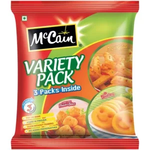 McCain Variety Pack - Chilli Garlic Potato, Smiles and Masala Fries, 550 g Pouch